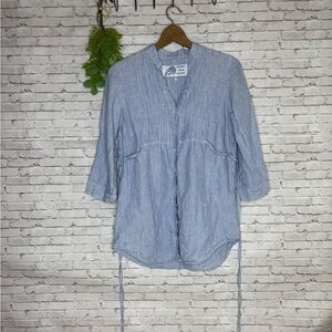 Rocha. John Rocha Linen Blue Vertical Stripe 3/4 Sleeve Blouse
